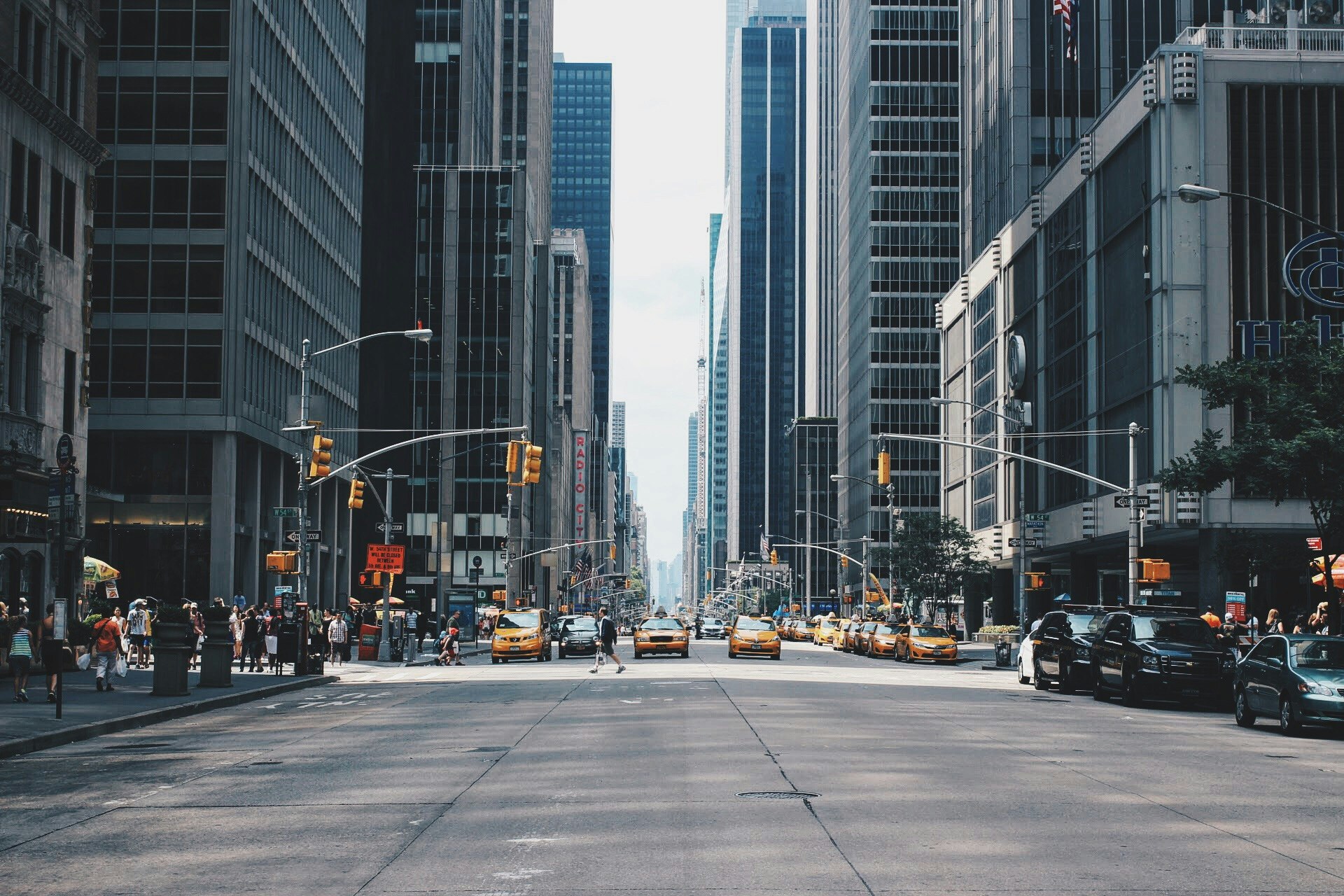 Dense city street with people and public life